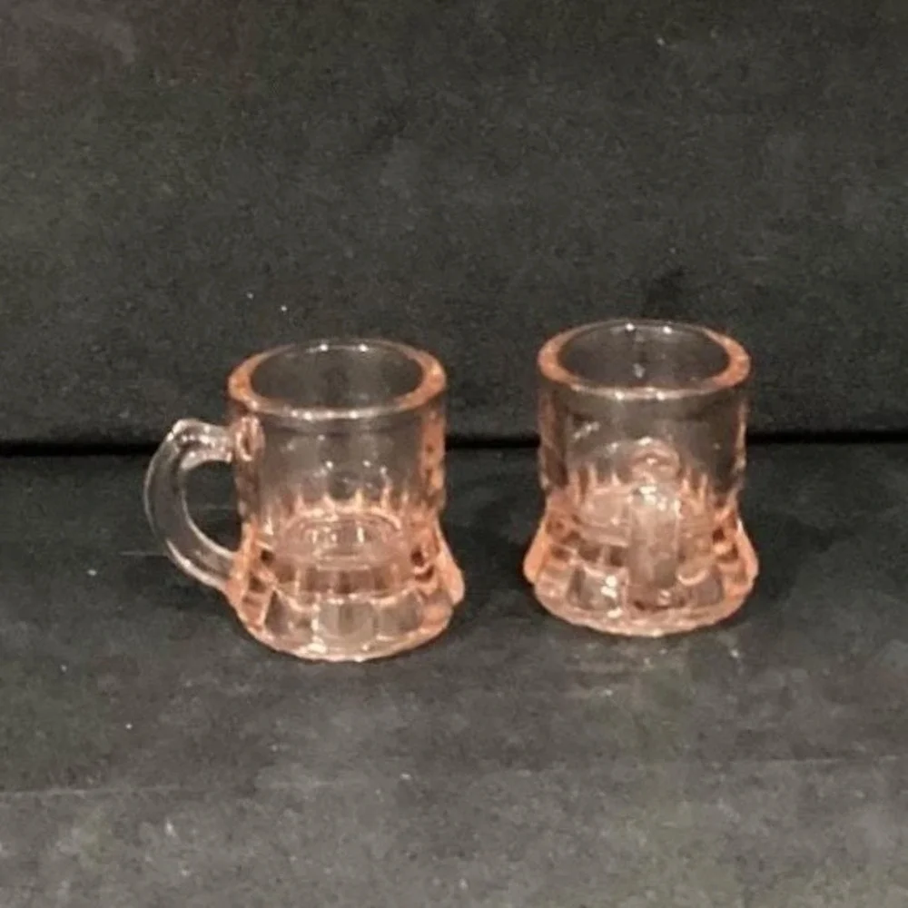 Federal Glass Pink Mini Shot Glasses, Set of 2, Depression Era Toothpick Holders